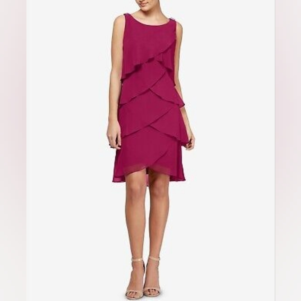 SLNY ruffled fushia dress